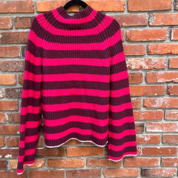 Maeve by Anthropologie Striped Wool Blend Turtleneck Sweater Bell Sleeves Size L - Picture 9 of 10